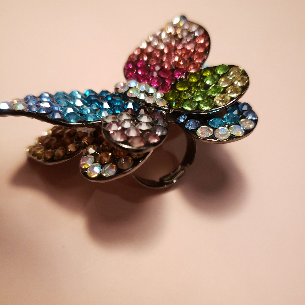 Butterfly Rhinestone Ring - Picture 2 of 4